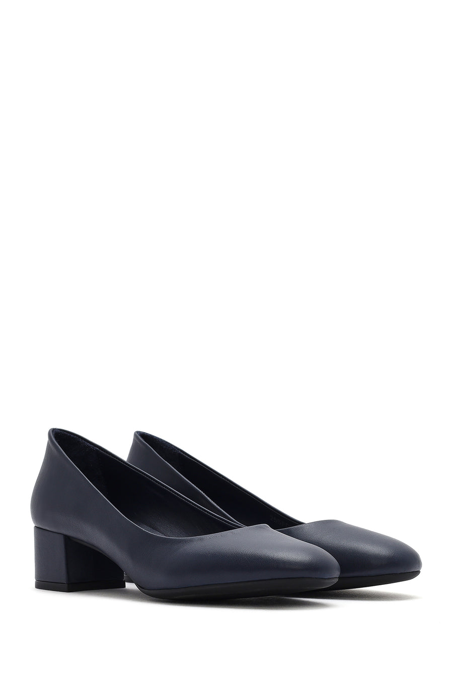Derimod Flex Women's Navy Blue Short Thick Heeled Leather Shoes