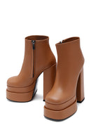 Women's Tan Leather Platform High Heel Boots | Derimod