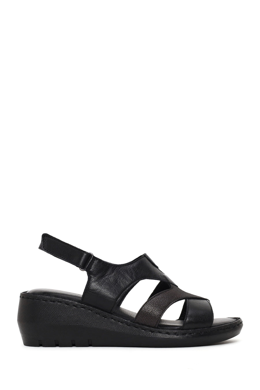 Woman Black Wedge Heel Leather Comfort Sandal 26SFD321718 | Derimod