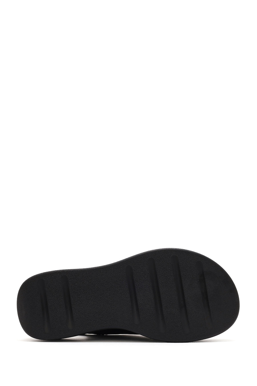 Women's Black Strappy Thick Soled Leather Comfort Sandals