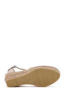 Women's Beige Ankle Strap Wedge Heels Suede Leather Espadrille | Derimod