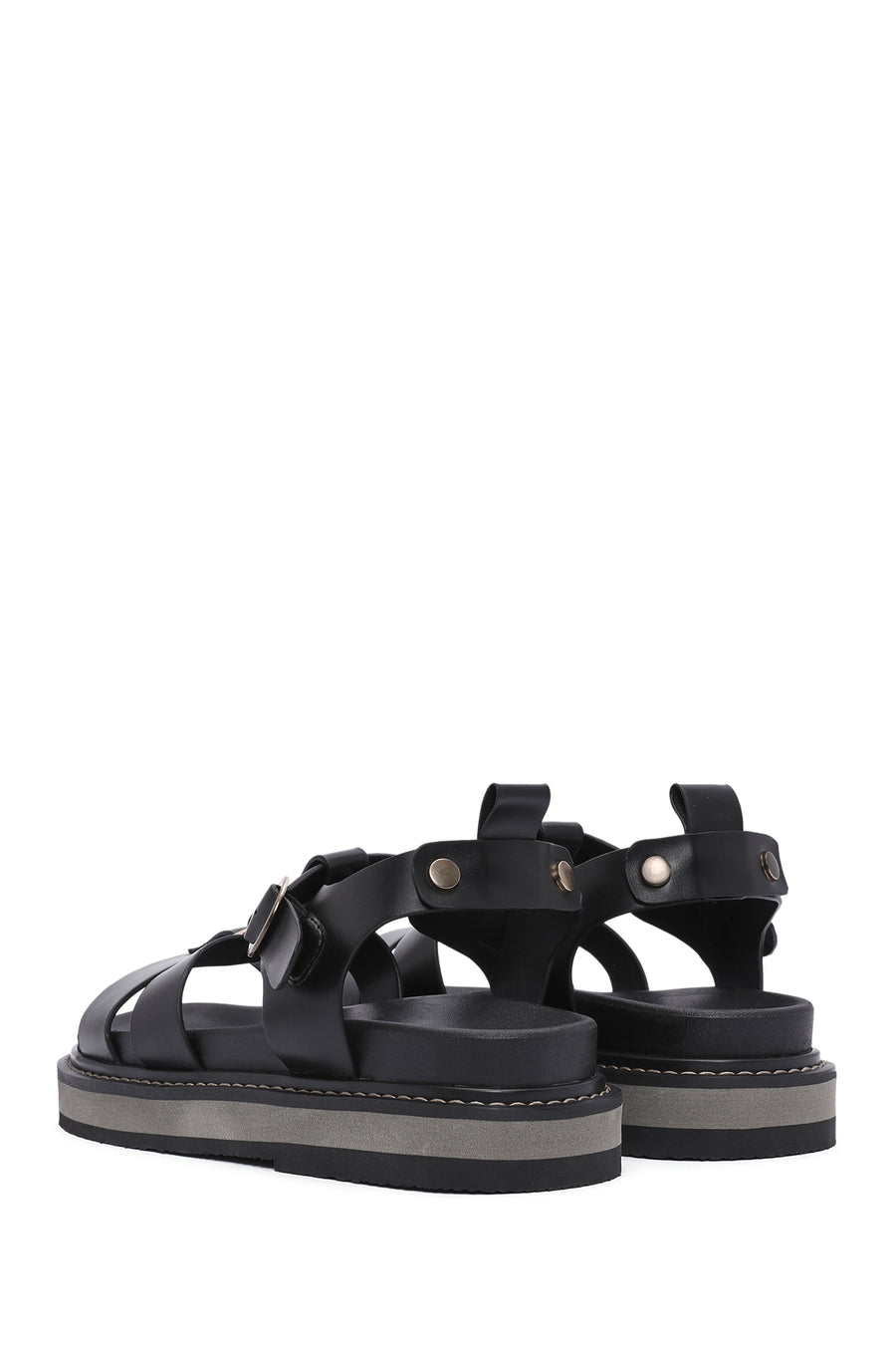 Women's Black Ankle Strap Thick Soled Sandals