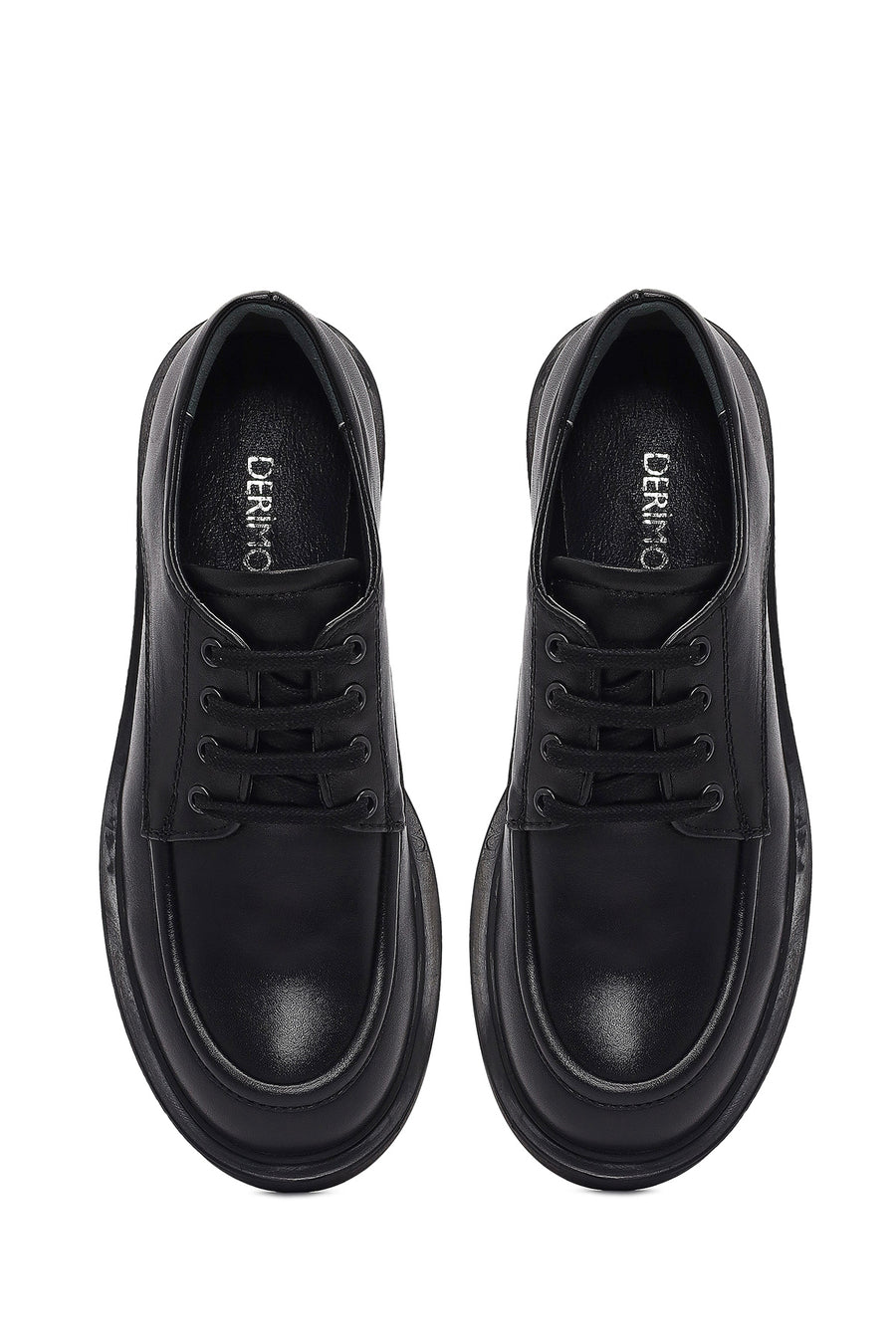 Woman Black Lace-up Leather Casual Shoes