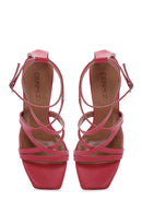 Women's Fuchsia Leather High Heel Sandals | Derimod