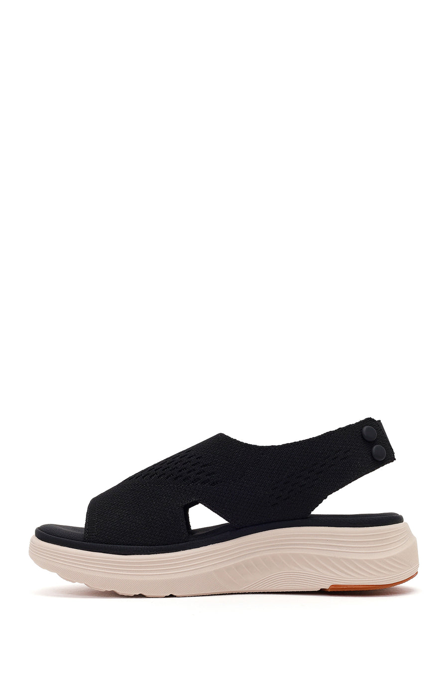 Women's Black Strapped Thick-Soled Fabric Comfort Sandals