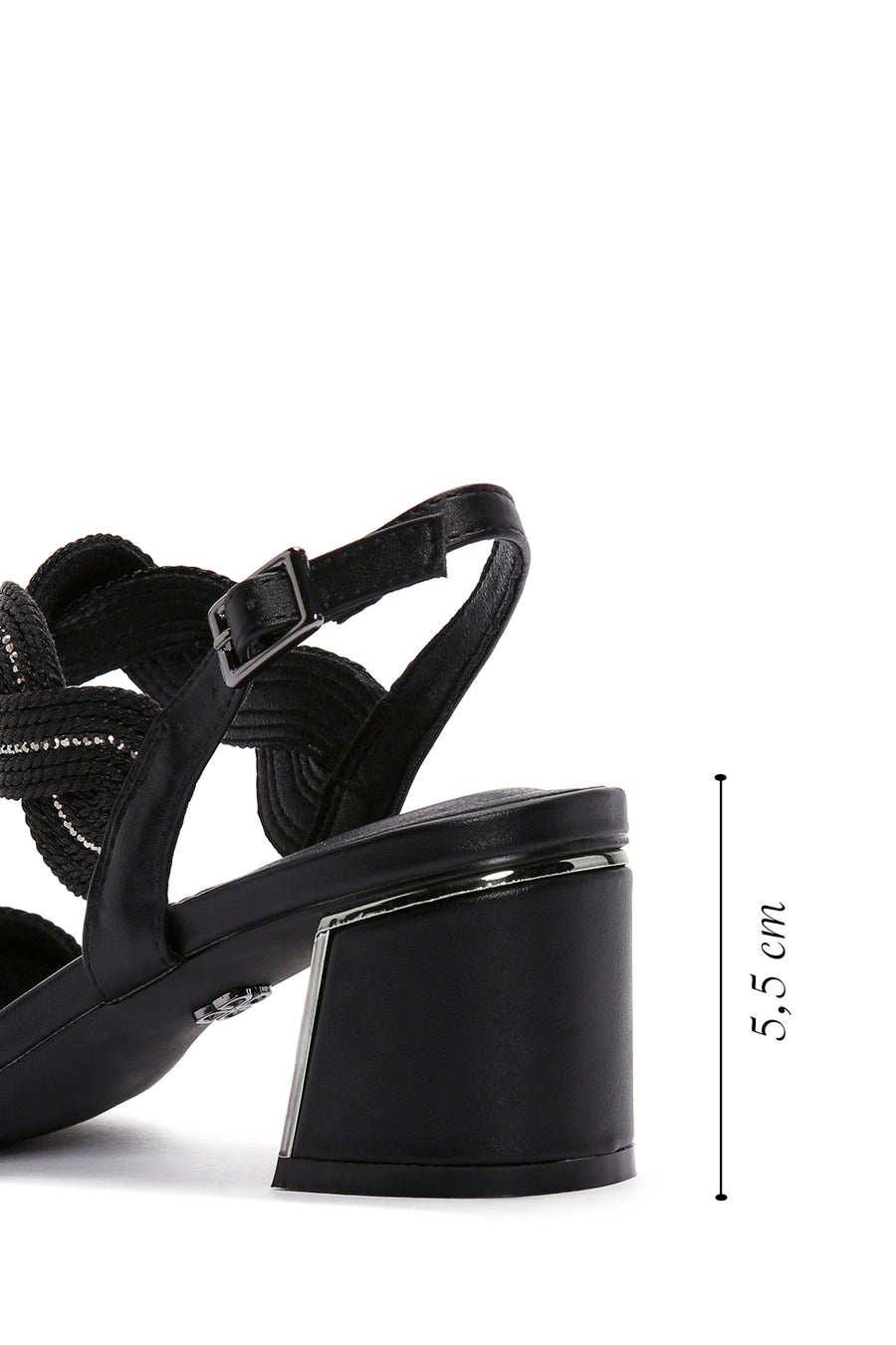 Women's Black Braided Chunky Low Heel Sandals