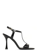 Women's Black Ankle Buckle High Heeled Patent Leather Sandals | Derimod