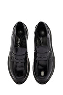 Women's Black Patent Leather Masculine Loafer | Derimod