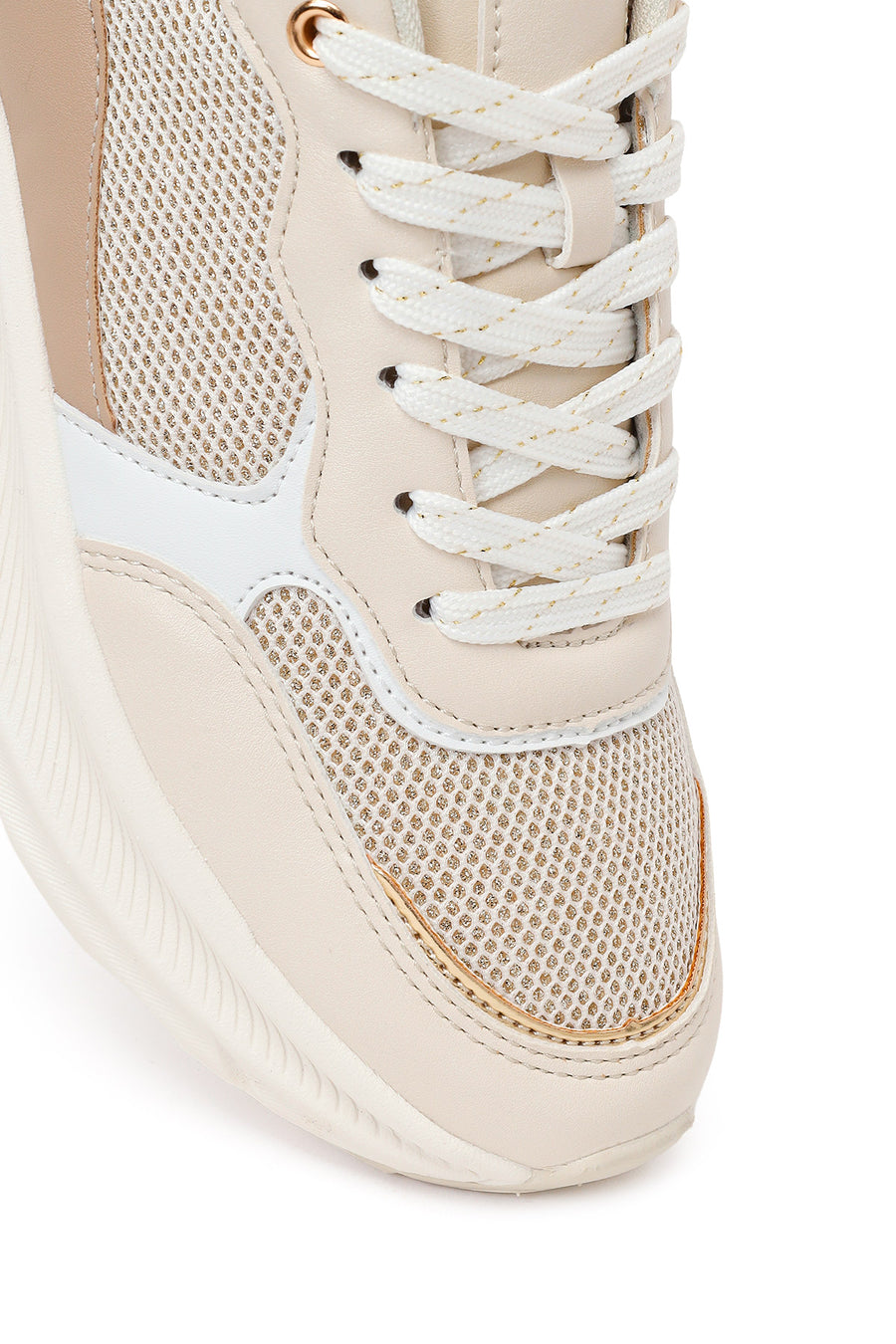 Women's Beige Lace-Up Chunky Sole Sneakers