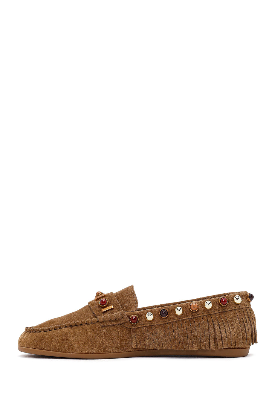 Women's Camel Tassel Suede Leather Loafer