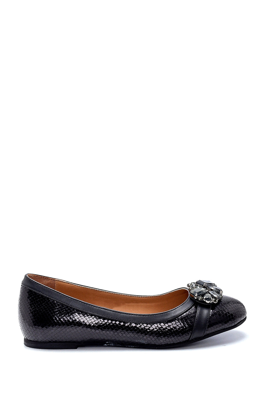 Women's Snakeskin Patterned Ballerinas with Stone Detail 20WFE192940 | Derimod