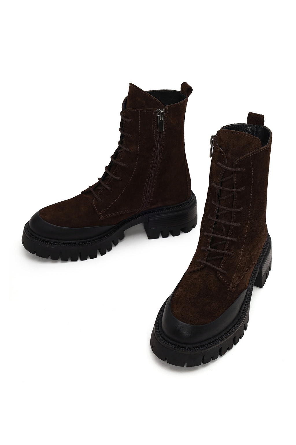 Kadın Kahverengi Fermuarlı Kalın Topuklu Süet Deri Postal Bot