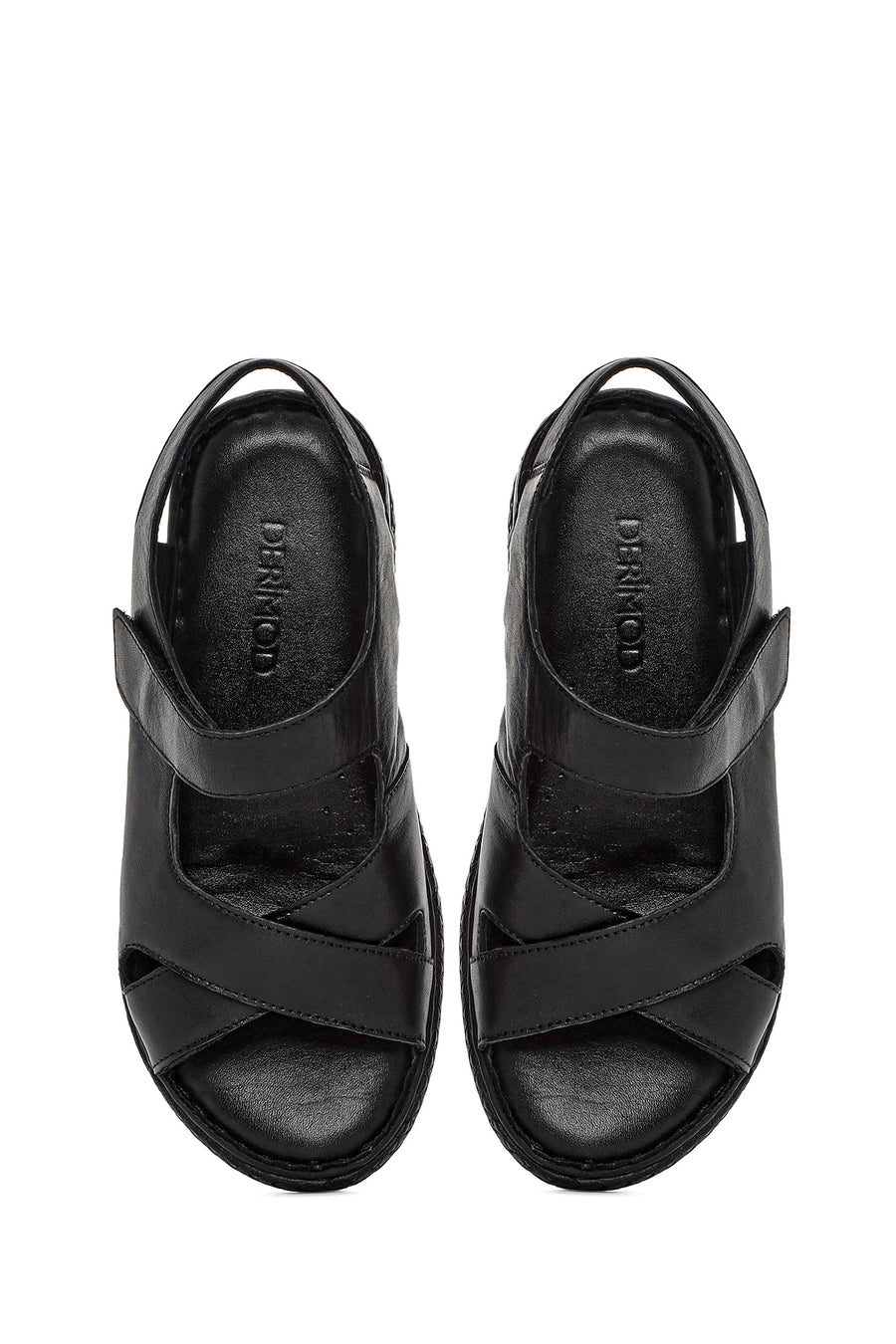 Women's Black Ankle Strap Chunky Sole Leather Comfort Sandals
