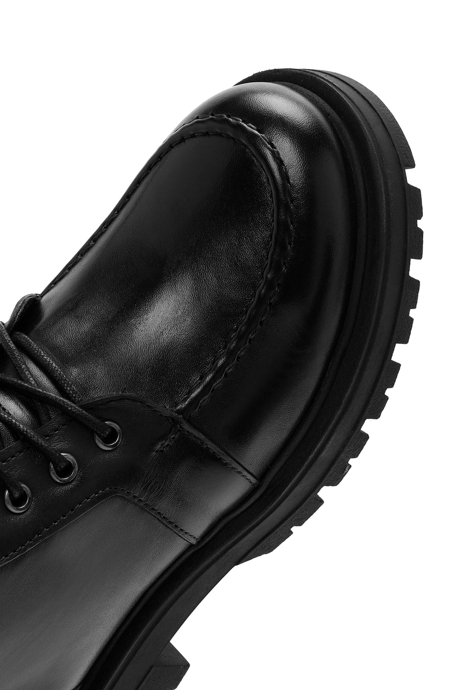 Women's Black Lace-Up Zipper Detailed Leather Combat Boots
