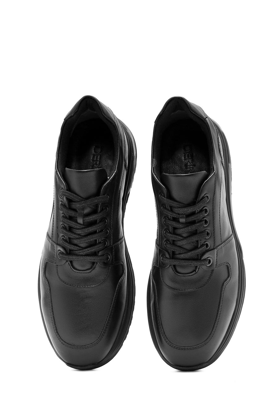 Erkek Siyah Bağcıklı Deri Casual Sneaker