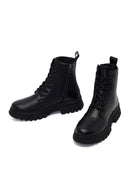 Woman Black Lace-up Zip Closure Thick-soled Combat Boots | Derimod