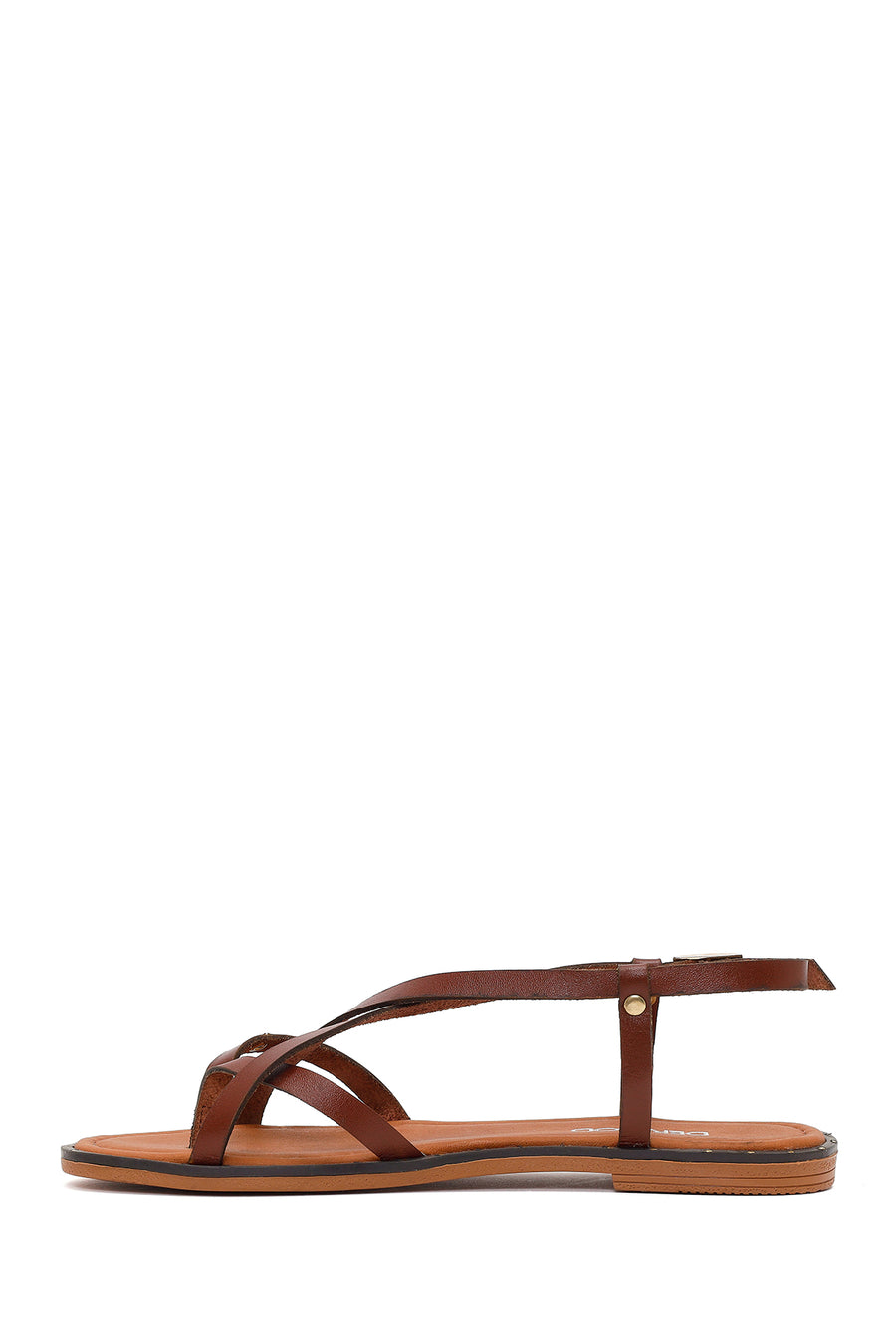 Women's Brown Buckle Thong Leather Bodrum Sandals