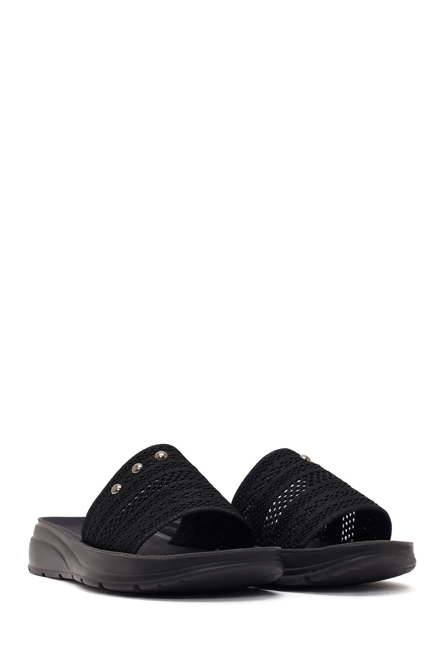 Women's Black Thick-Soled Knitted Fabric Slippers