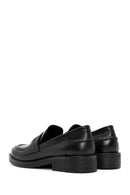 Women's Black Stone Detailed Leather Masculine Loafer | Derimod