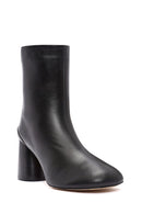 Women's Black Zippered Thick Heeled Leather Boots | Derimod