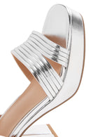 Women's Silver Metallic Thick Heeled Sandals | Derimod