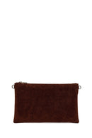 Woman Brown Suede Clutch Bag with Long Chain Strap | Derimod