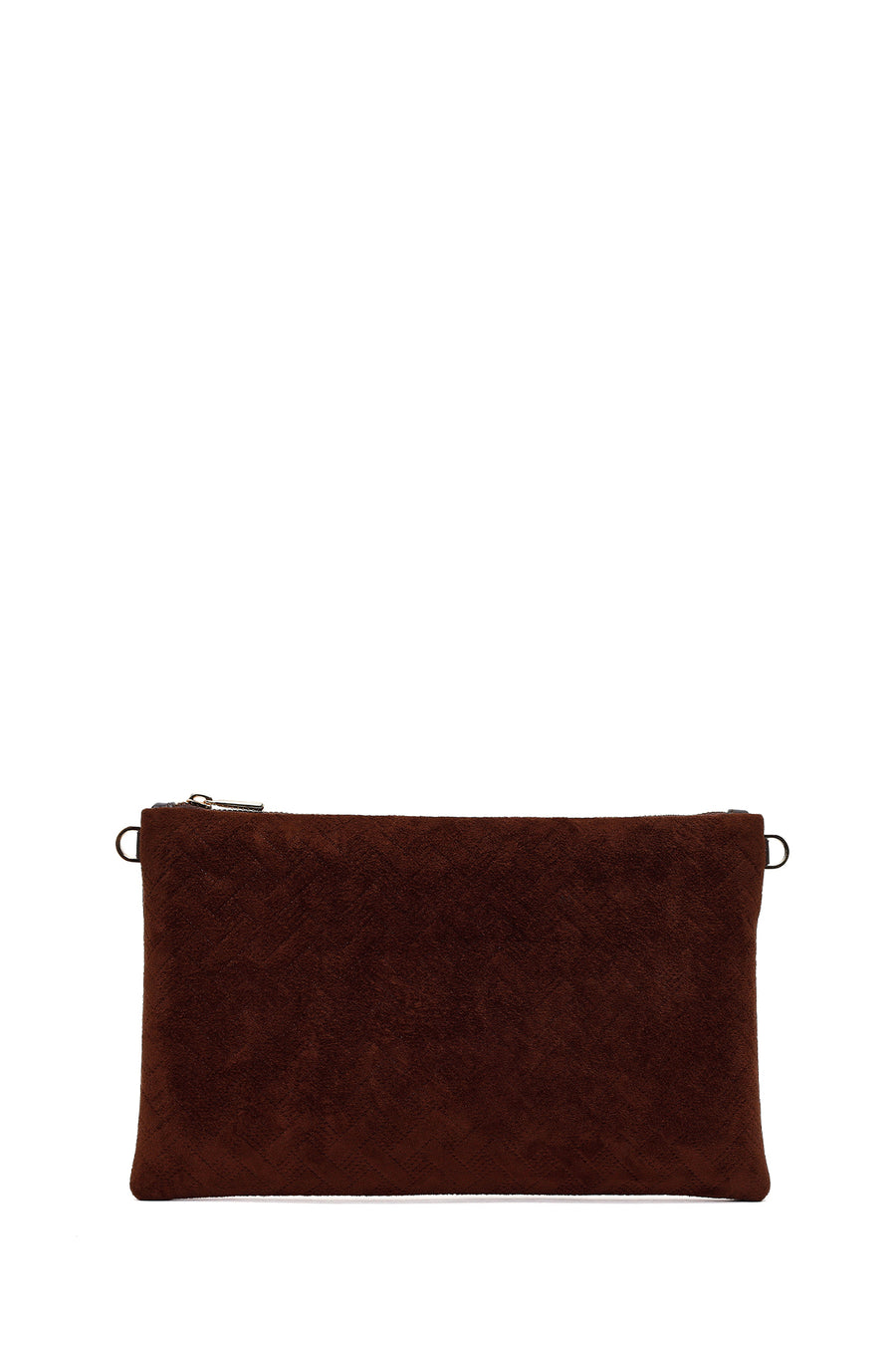 Woman Brown Suede Clutch Bag with Long Chain Strap