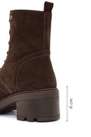 Women's Brown Zippered Thick Heel Nubuck Leather Boots | Derimod