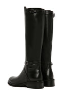 Women's Black Buckle Zippered Leather Boots | Derimod