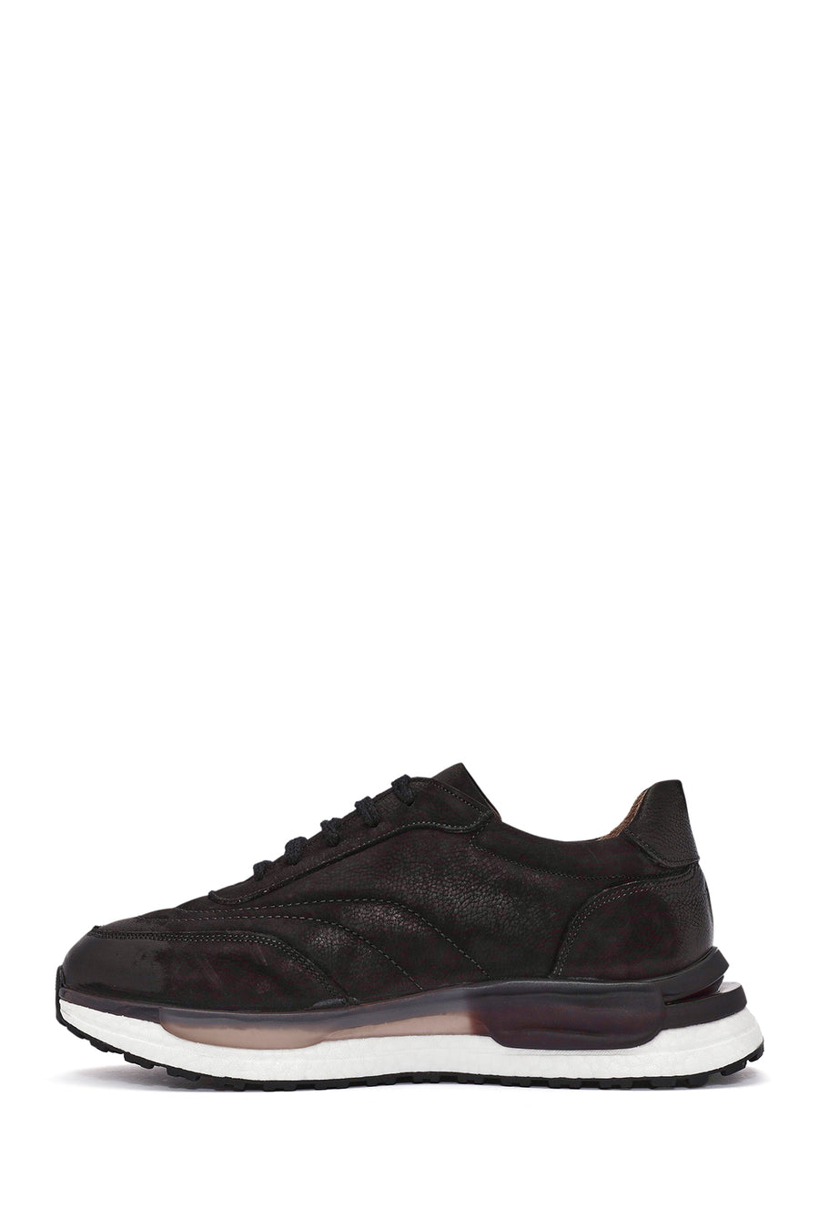 Men's Black Lace-Up Nubuck Leather Sneakers