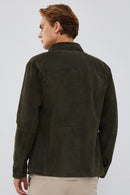 Navas Men's Green Shirt Style Suede Leather Jacket | Derimod