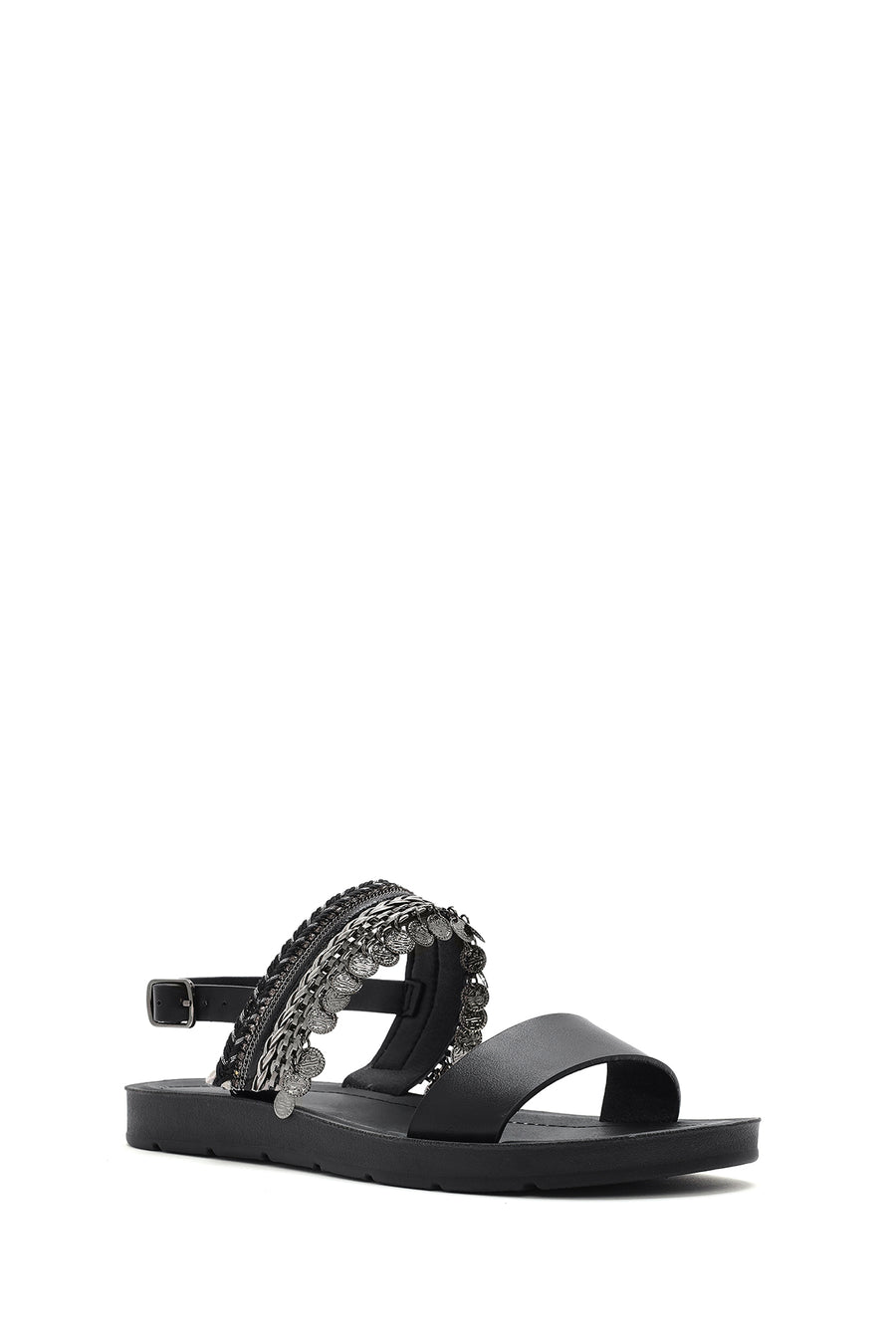 Women's Black Back Tie Stone Sandals