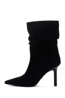 Women's Black Thin Heeled Suede Leather Boots | Derimod