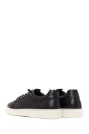Erkek Siyah Bağcıklı Desenli Deri Sneaker | Derimod