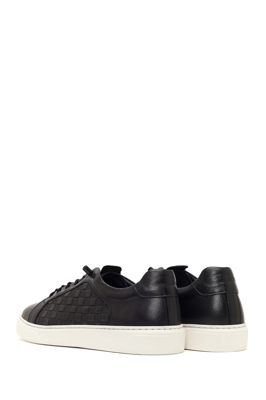 Male Black Lace-Up Patterned Leather Sneaker
