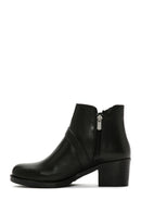 Women's Black Thick Heeled Zippered Leather Boots | Derimod