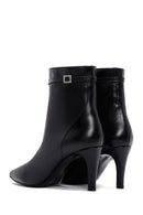 Women's Black Leather Buckle Thin Heeled Boots | Derimod