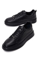 Erkek Siyah Bağcıklı Kalın Tabanlı Deri Sneaker | Derimod