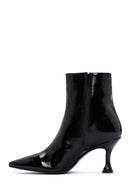 Women's Black Patent Leather Thin Heeled Boots | Derimod