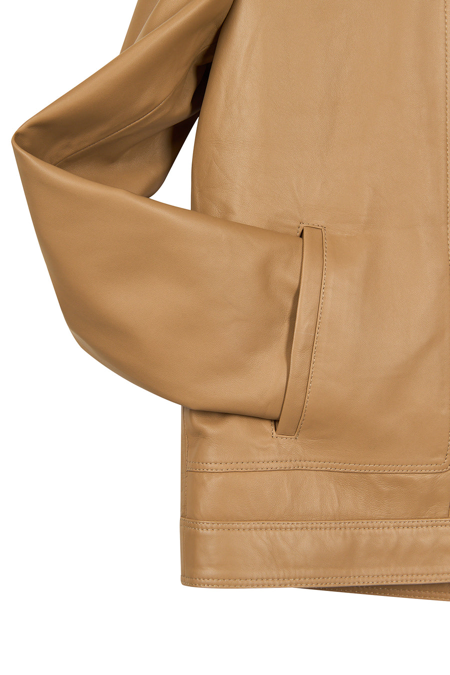 Felibe Male Beige Mandarin Collar Leather Jacket
