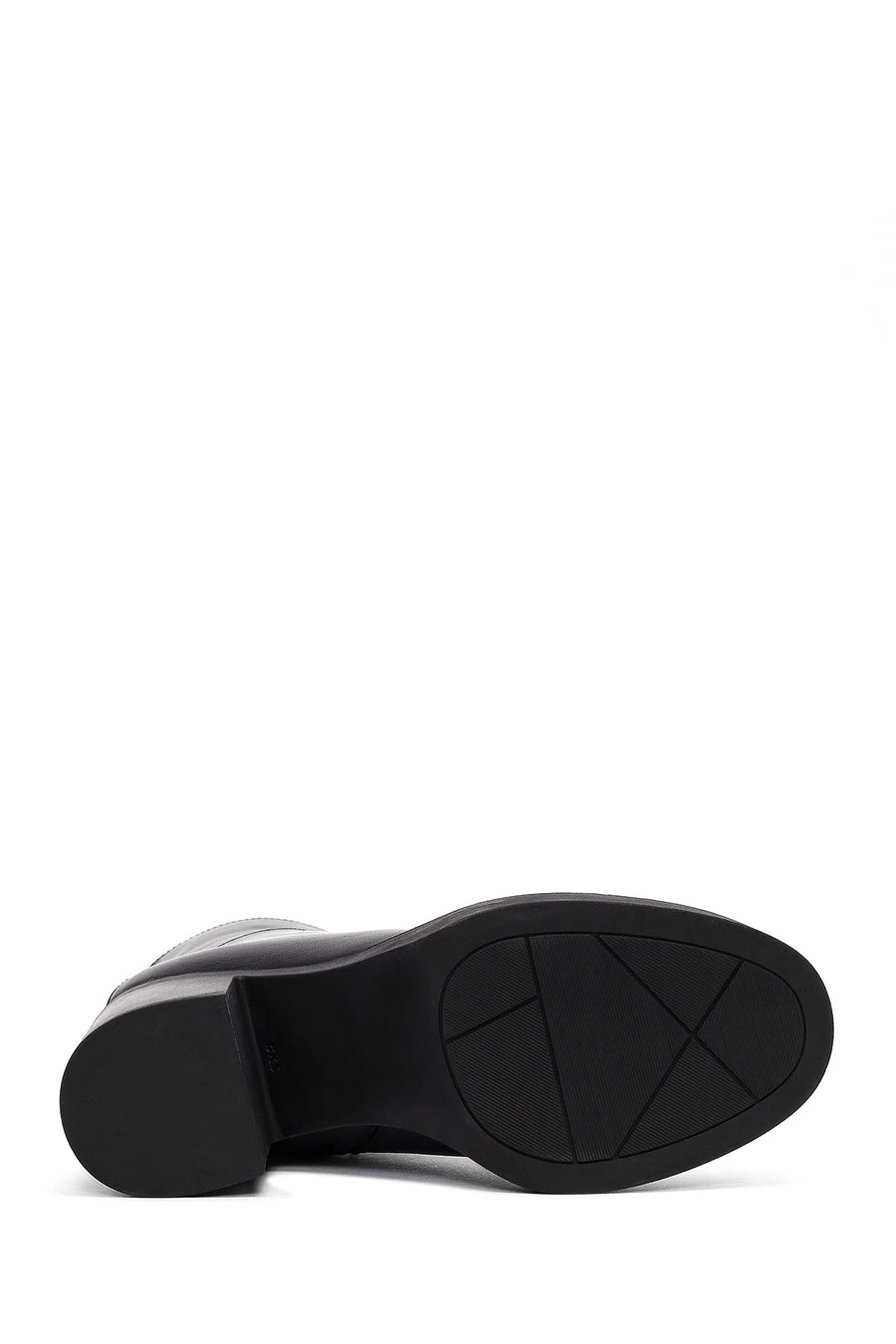 Woman Black Zip Closure Thick-Heeled Leather Boots