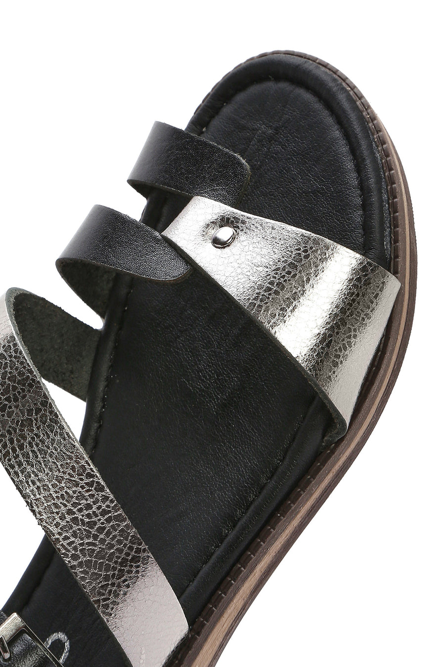 Women's Black Buckled Metallic Leather Bodrum Sandals