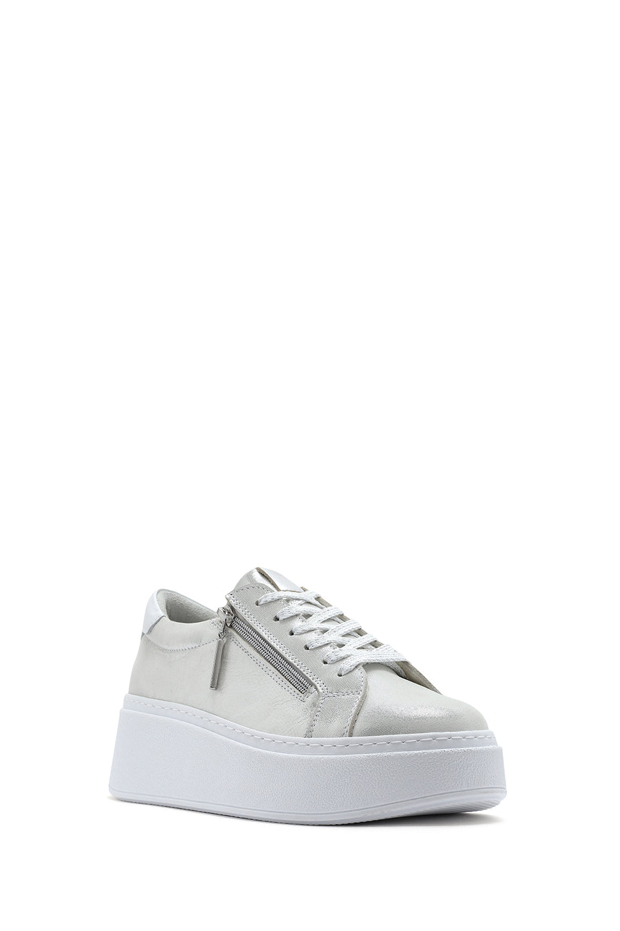 Women's Silver Thick Sole Side Zipper Leather Sneaker