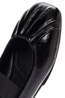 Women's Black Striped Patent Leather Ballerinas | Derimod