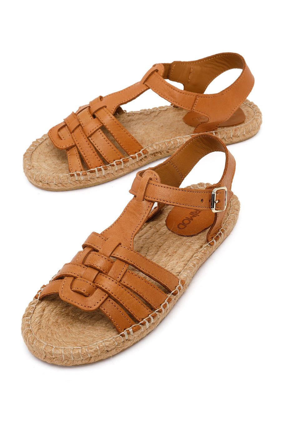 Woman Tan Ankle-Strap Buckled Leather Espadrilles Sandal