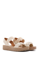 Women's Beige Knitted Patterned Sandals | Derimod