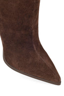 Woman Brown Zip Closure High Thin Heeled Suede Boots | Derimod