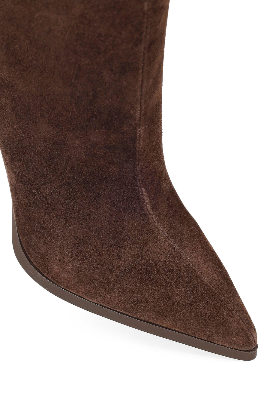 Woman Brown Zip Closure High Thin Heeled Suede Boots