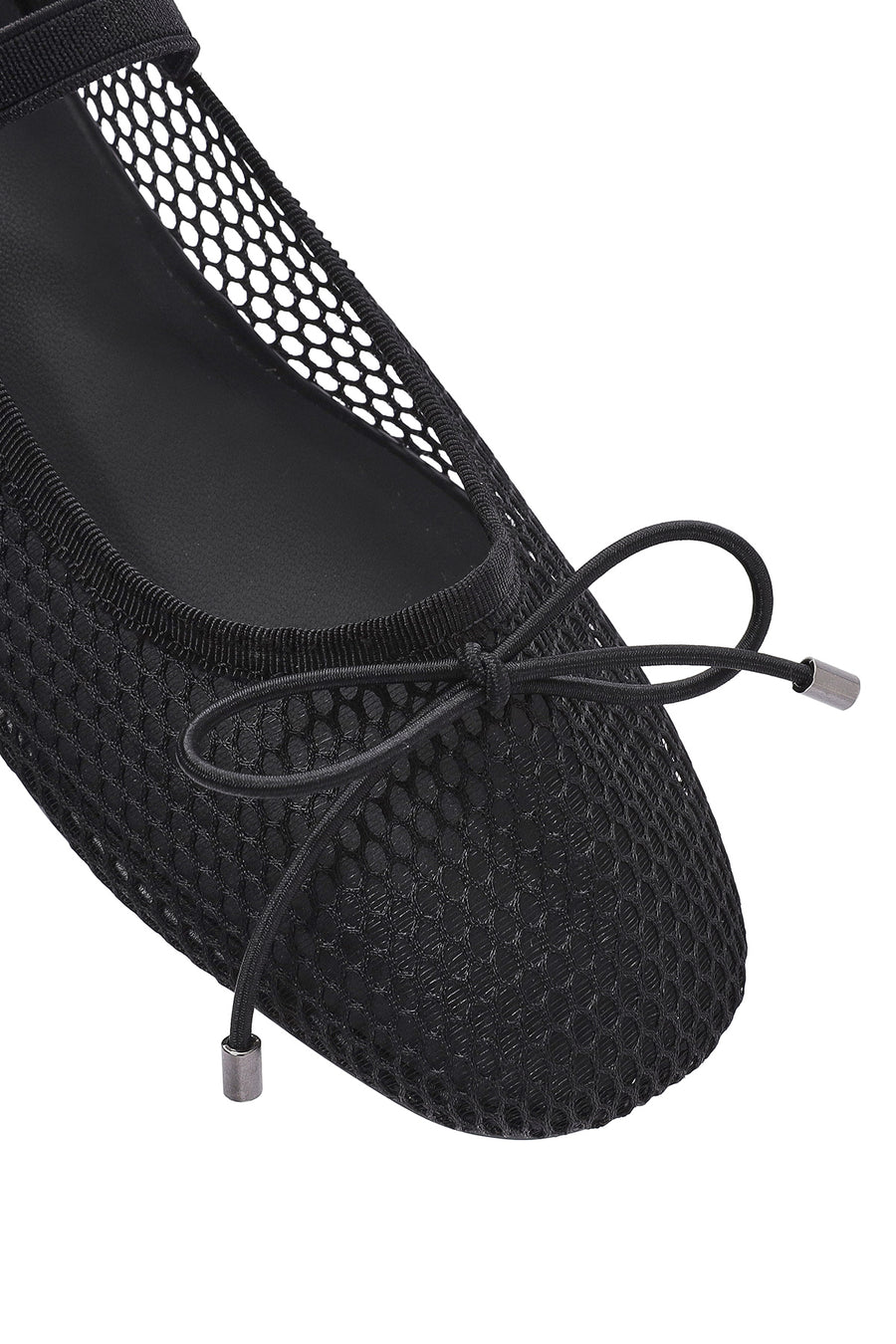 Women's Black Fabric Fishnet Ballerinas