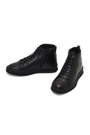 Male Black Lace-Up Zip Closure Leather Sport Boots | Derimod